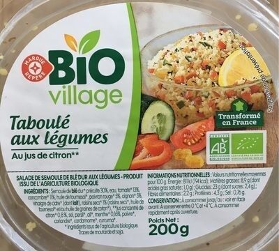 Taboulé aux légumes front packaging