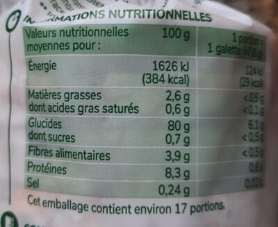 Galettes 4 céréales bio nutrition facts table