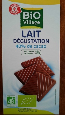 Chocolat au lait dégustation 40% de cacao front packaging