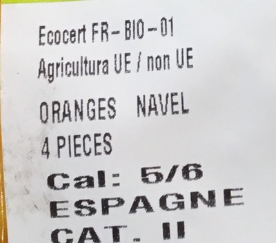 Oranges Navel ingredients label