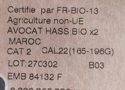 Avocats ingredients label