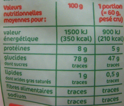 Riz long blanc Bio nutrition facts table