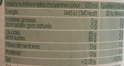 Sirop de grenadine bio nutrition facts table