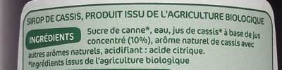 Sirop de cassis bio ingredients label