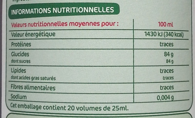 Sirop de cassis bio nutrition facts table
