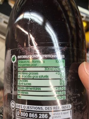 Jus de raisin nutrition facts table