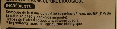 Tagliatelles bio ingredients label