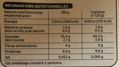 Tagliatelles bio nutrition facts table