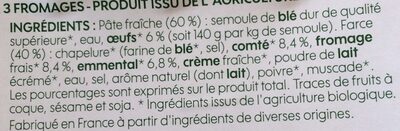 Ravioli bio aux 3 fromages ingredients label