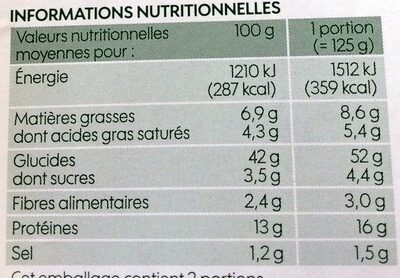 Ravioli bio aux 3 fromages nutrition facts table