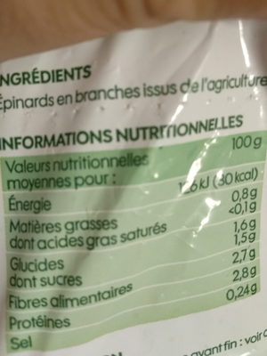 Epinards en branches bio nutrition facts table
