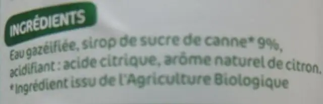 Limonade au sucre de canne ingredients label