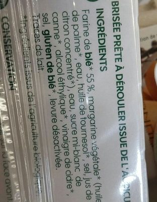 Pâte Brisée ingredients label