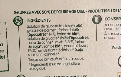 Gaufres au miel bio ingredients label