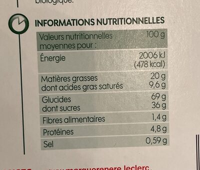 Gaufres au miel bio nutrition facts table