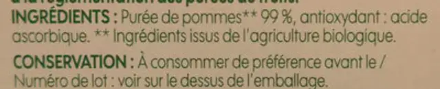 Compote Pomme SSA ingredients label