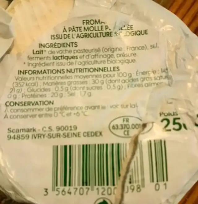 Petit bleu fondant bio 30% Mat. Gr. ingredients label