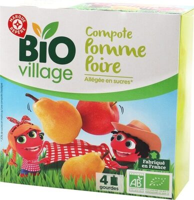 Compote de pomme poire allégée en sucre gourde bio 4 x 90 g