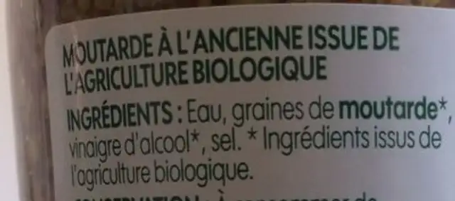Moutarde bio à l'ancienne ingredients label