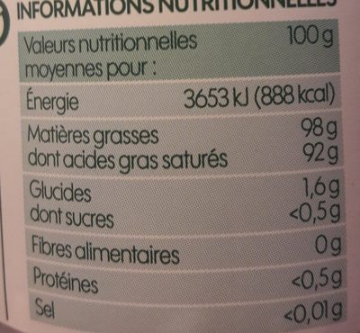 Huile vierge de coco bio ingredients label