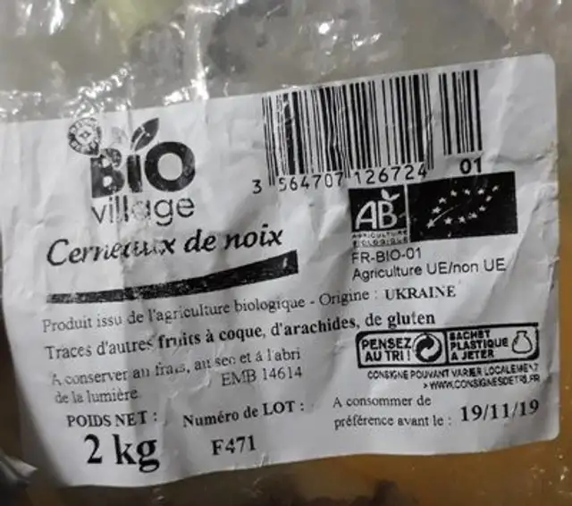 Cerneaux de noix ingredients label