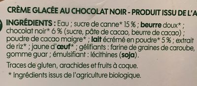 Crème glacée Chocolat Noir ingredients label