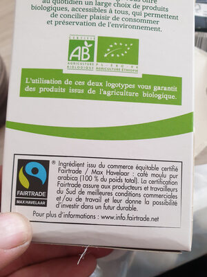 Capsules de café espresso bio Max Havelaar Ethiopie x 10 nutrition facts table