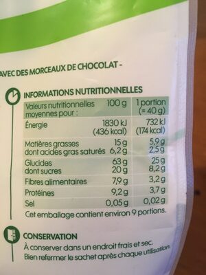 Muesli croustillant tout chocolat bio nutrition facts table