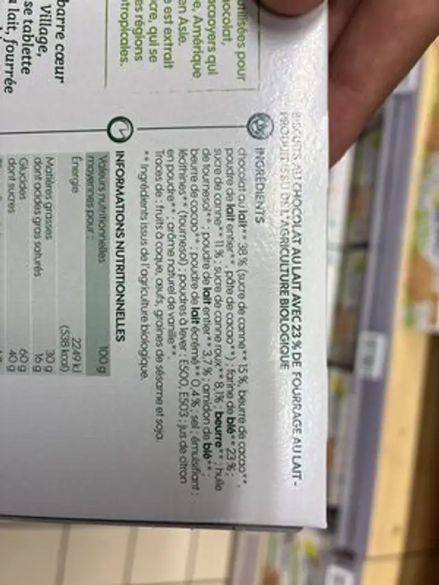Barre Cœur de lait ingredients label