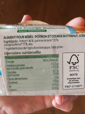 Bol potiron courge bio 4 mois ingredients label