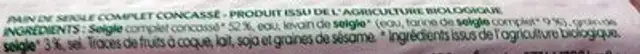 Pain complet seigle ingredients label