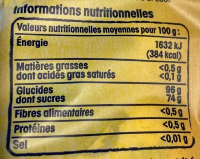 Betises de Cambrai nutrition facts table