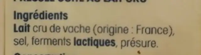 Emmental Français Est-Central Grandcru ingredients label