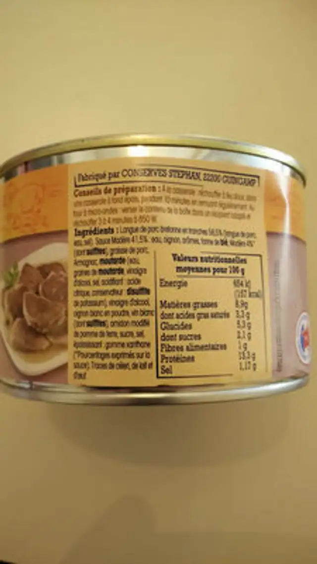 Langue de porc de Bretagne sauce madère ingredients label