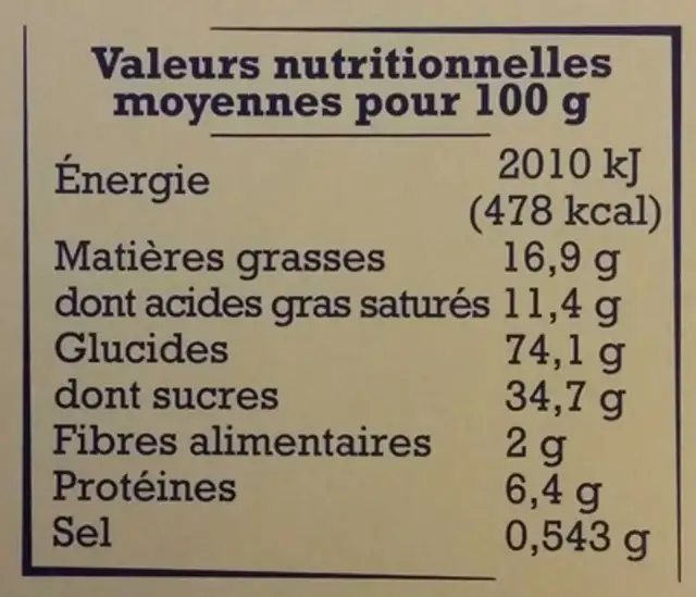 Crêpes dentelle de Bretagne Pur beurre nutrition facts table
