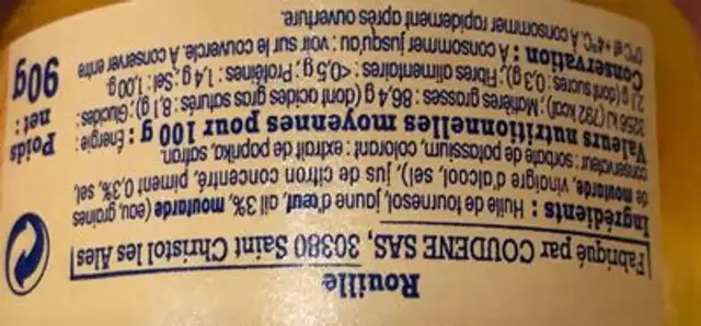 Rouille Méditerranéenne ingredients label