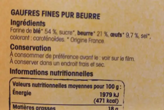 Unknown nutrition facts table
