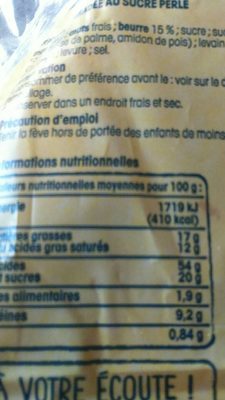 Couronne des rois saupoudrée de perles de sucre nutrition facts table