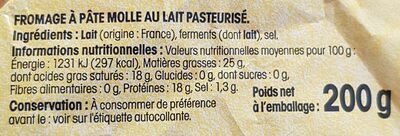 Carré de Bretagne nutrition facts table