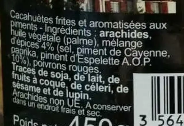 Cacahuètes recette basque ingredients label