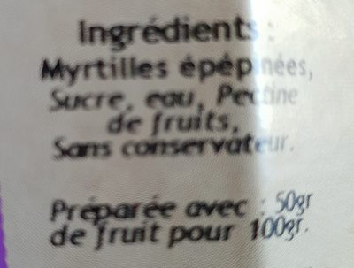 Myrtille Epépinée ingredients label