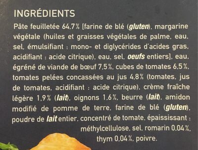Feuilletes a la Bolognaise ingredients label
