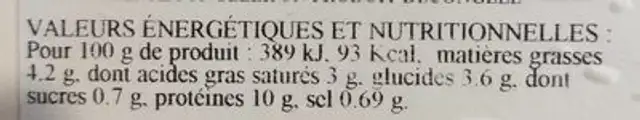Blanquette de la mer nutrition facts table