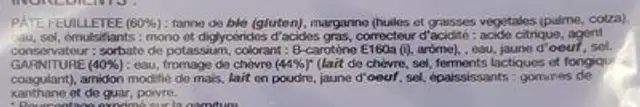 Paniers feuilletés chèvre ingredients label