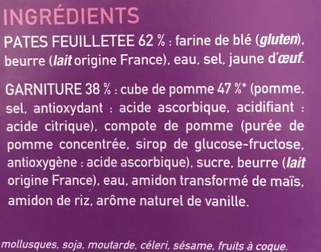 Galette des Rois - Pomme ingredients label