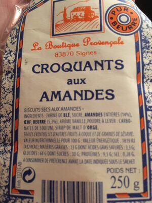 Croquants aux amandes ingredients label