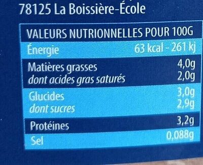 Yaourt fermier au lait de nos chèvres nutrition facts table
