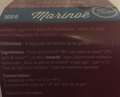 Cassis acai ingredients label