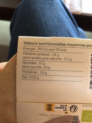 Cassis acai nutrition facts table
