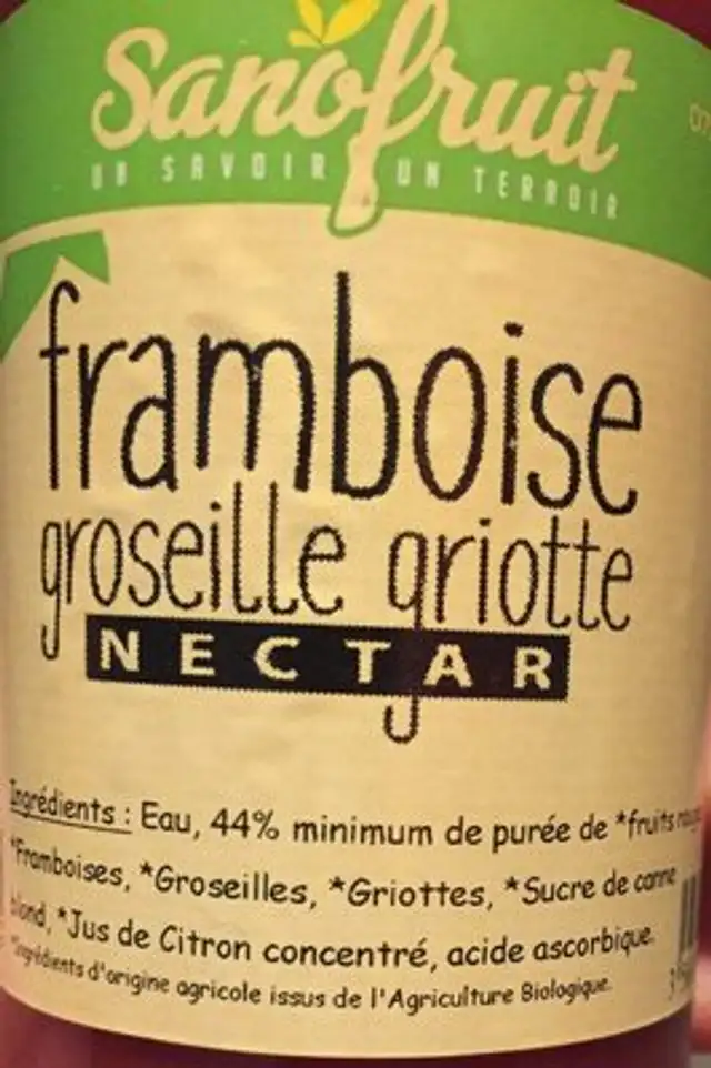 Framboise Groseille Griotte Nectar ingredients label